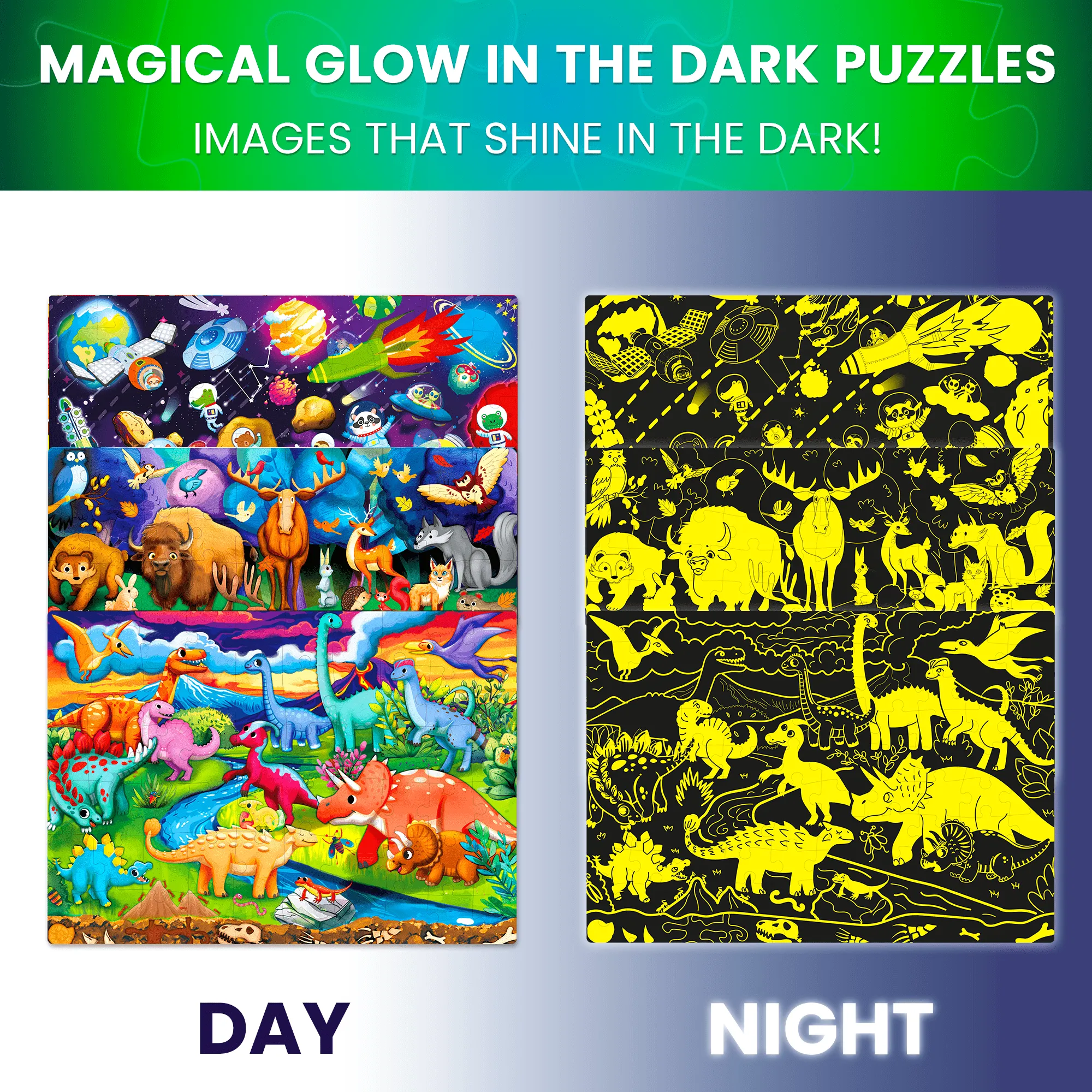 100 Piece Glow in The Dark Puzzles for Kids |  Space, Dino