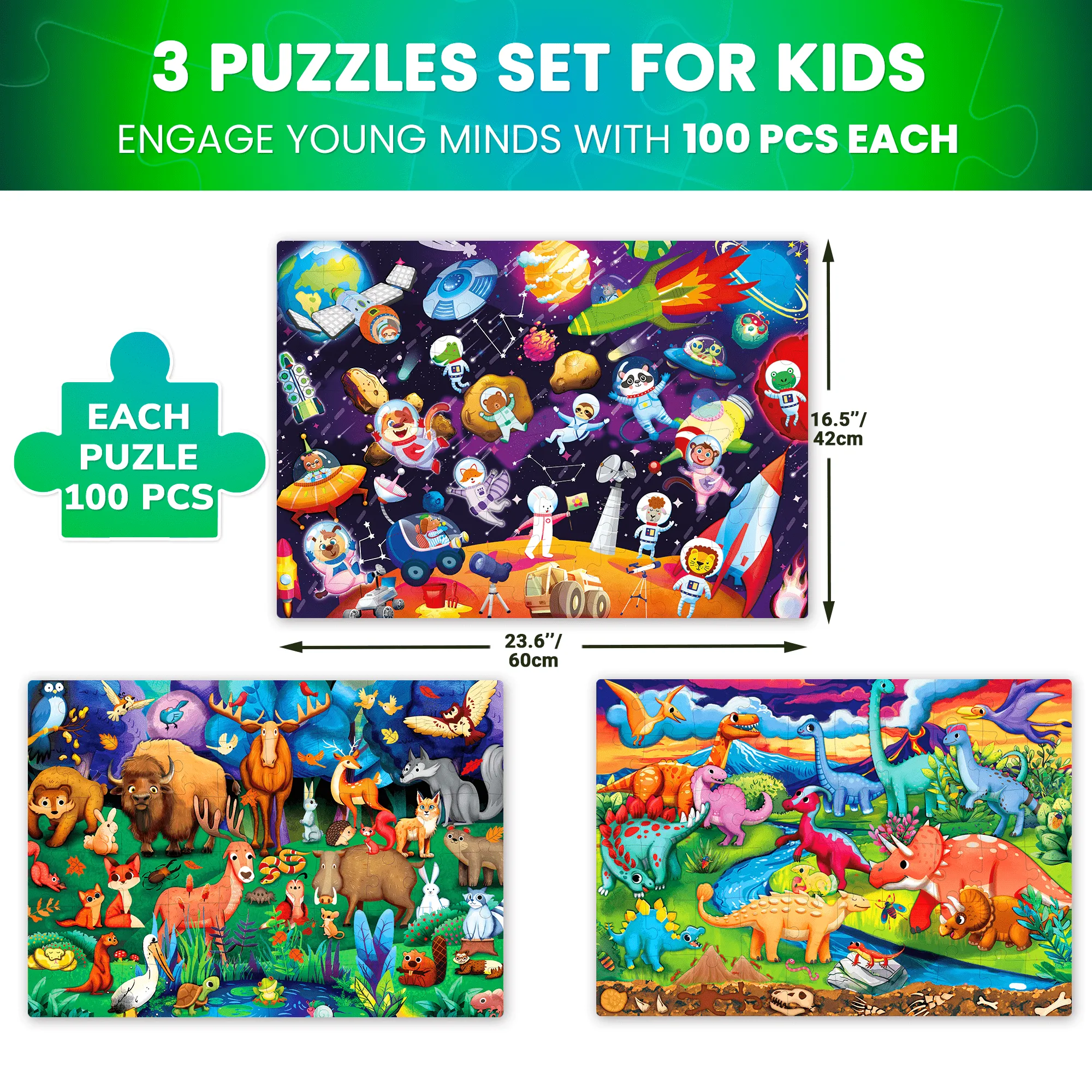 100 Piece Glow in The Dark Puzzles for Kids |  Space, Dino