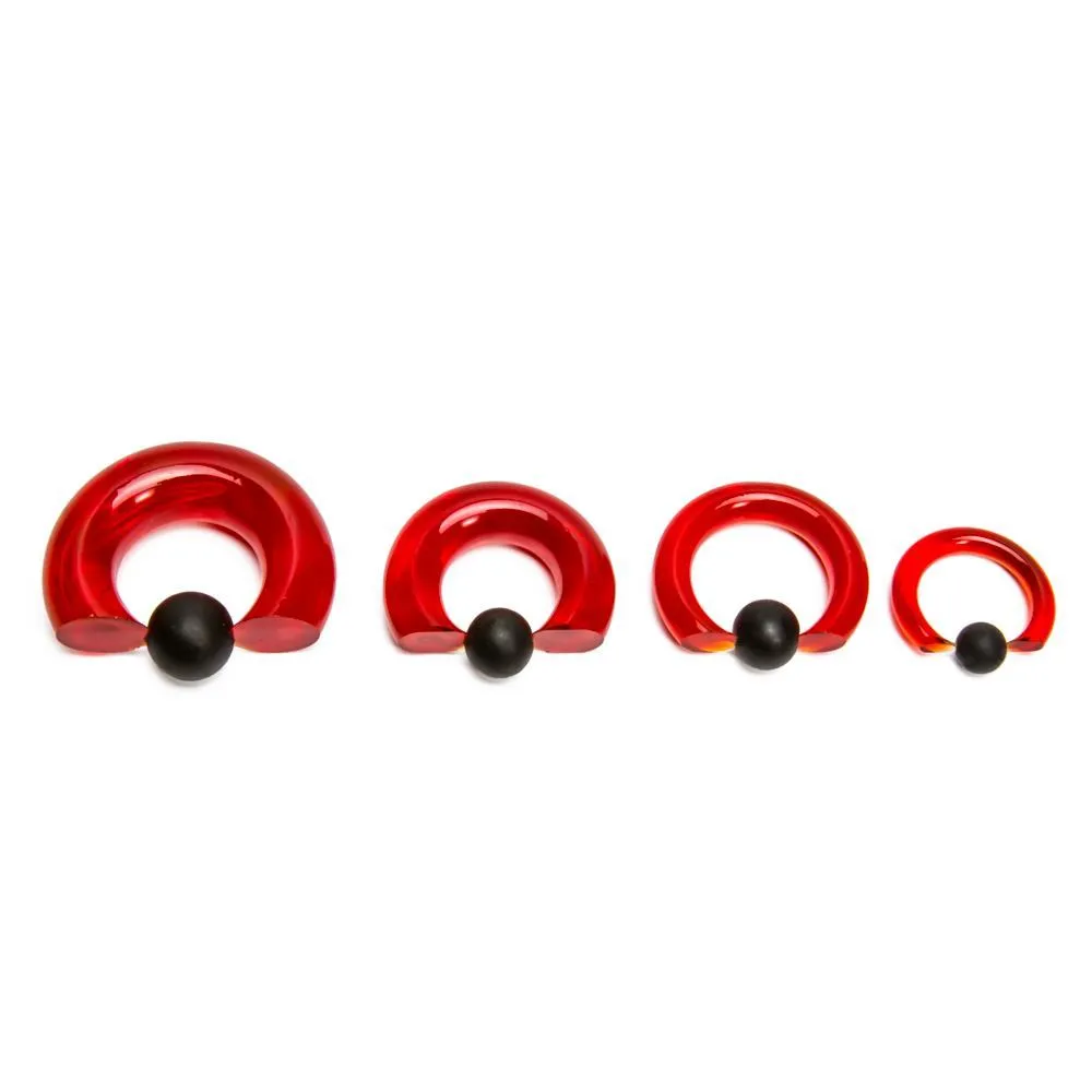 8g-00g Red Vampire End Glass Captive Bead Ring with Black Silicone Ball