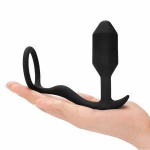 B-Vibe Vibrating Snug & Tug Weighted Anal Plug & Penis Ring - Medium