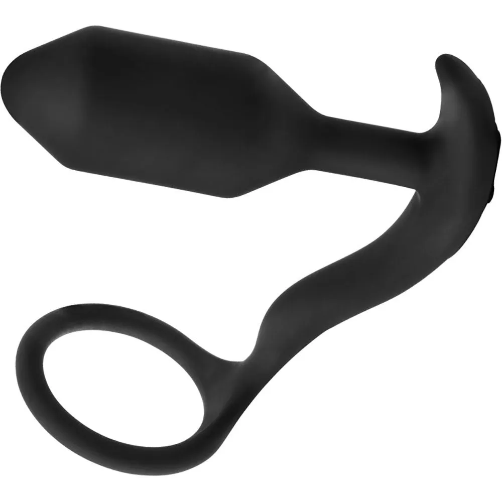 b-Vibe Vibrating Snug & Tug Weighted Silicone Plug & Penis-Ring - Medium