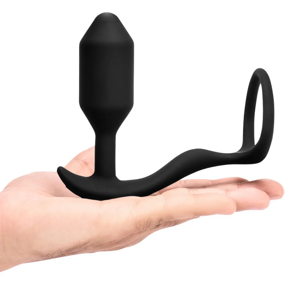 b-Vibe Vibrating Snug & Tug Weighted Silicone Plug & Penis-Ring - Medium