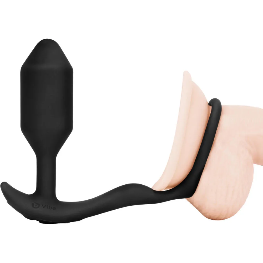 b-Vibe Vibrating Snug & Tug Weighted Silicone Plug & Penis-Ring - Medium