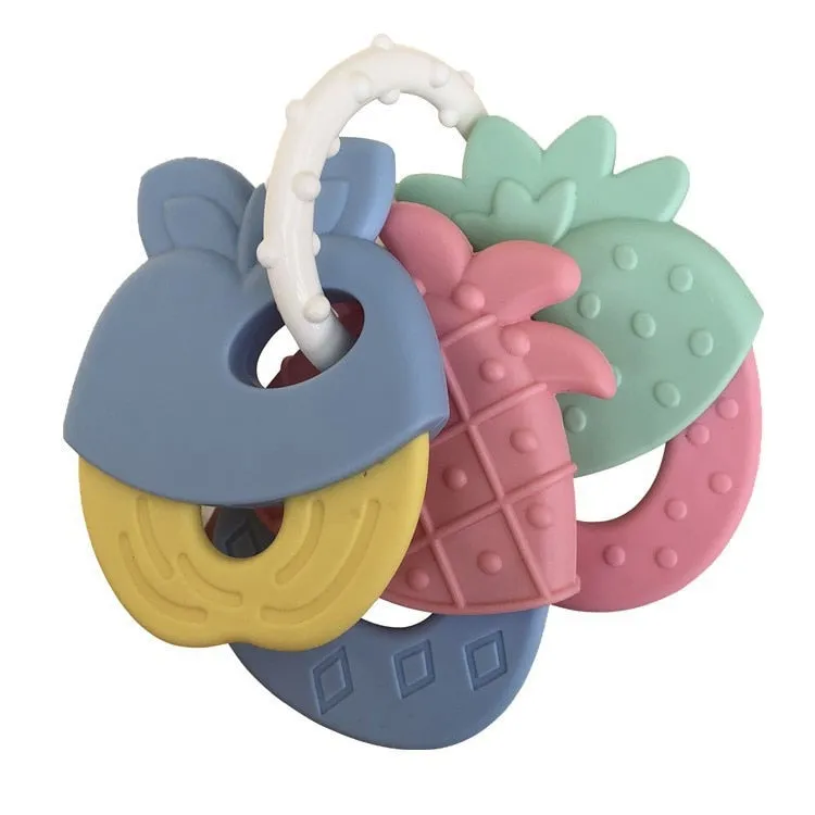 Baby Fruit Style Soft Rubber Rattle Teether Toy Newborn Chews Food Grade Silicone Teethers Infant Training Bed Toy Chew Toys Kid