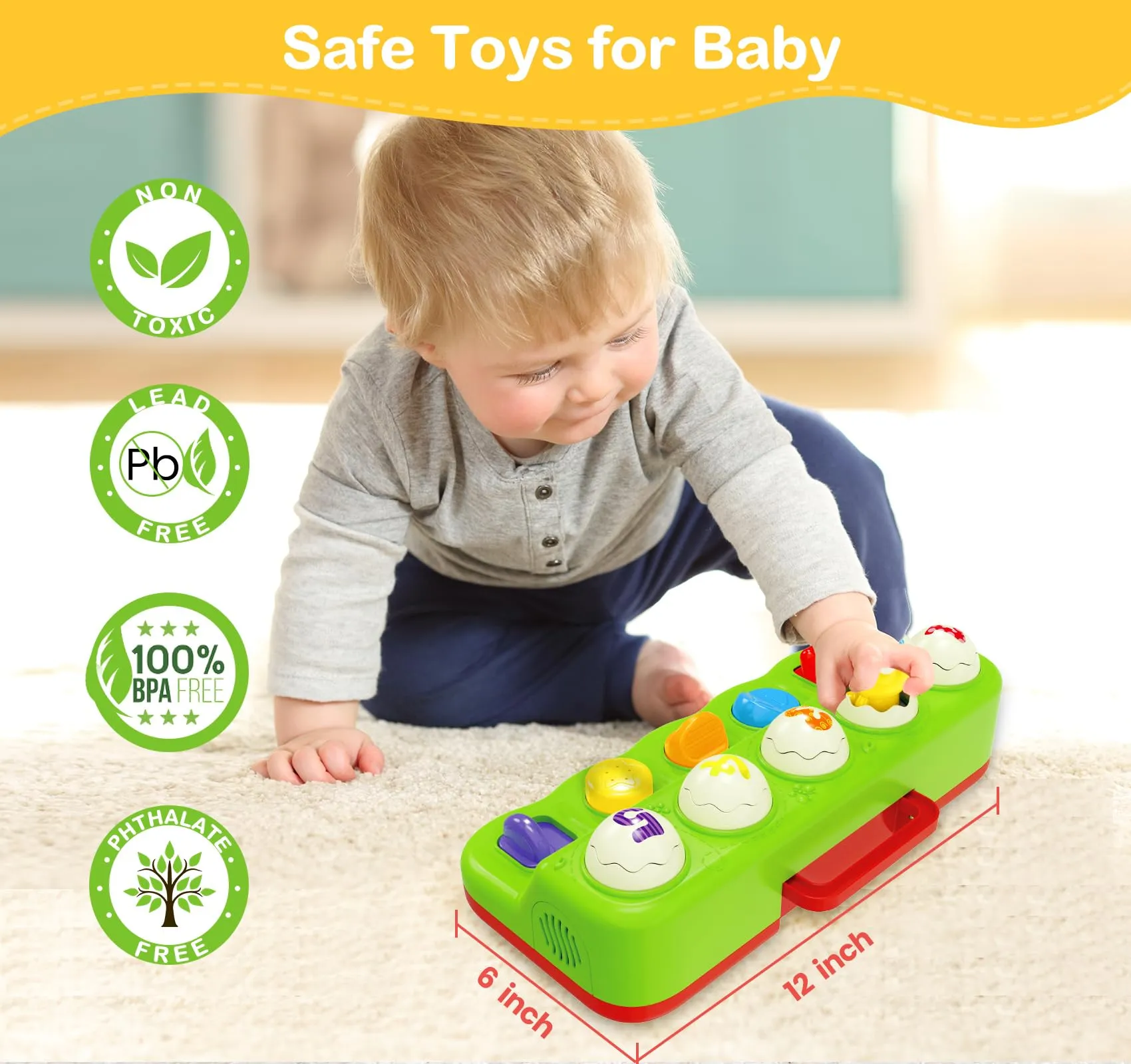 Baby Toys 6 to 12 Months, Musical Pop-Up Cause and Effect Toys with Light & Music for 12-18 Months, Learning Educational Infant Toys for Toddler Boy Girl 7 8 9 10 11 Month 1-2 Year Old Gift