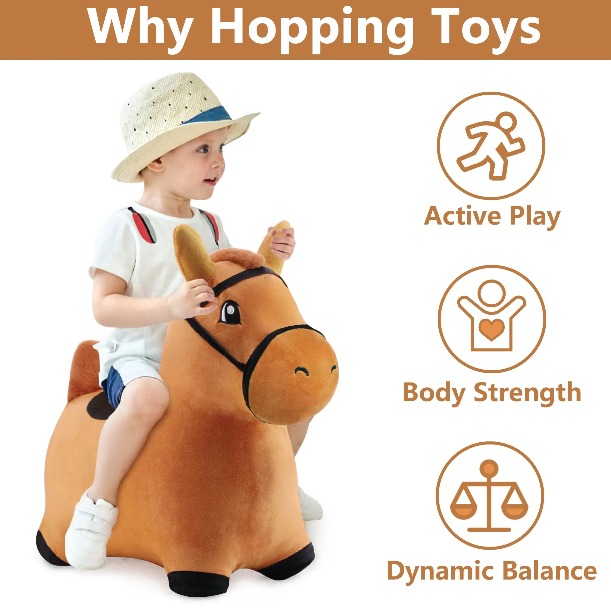 Bouncy Brown Horse Outdoor Ride on Bouncy Animal Play Toys