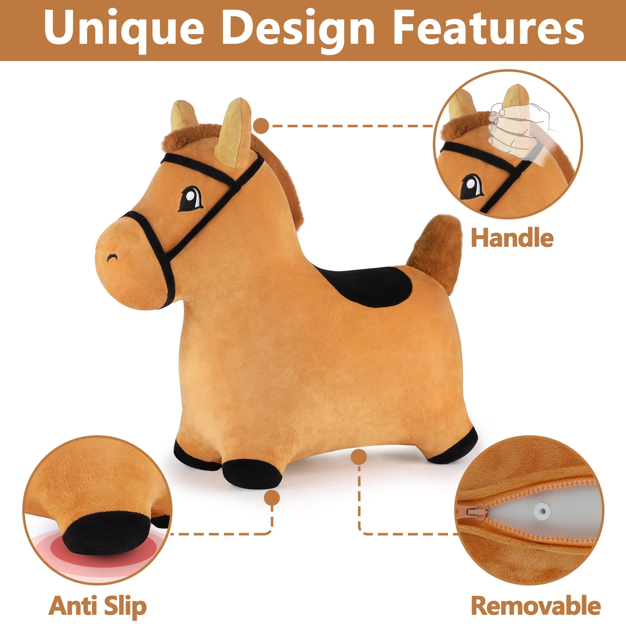 Bouncy Brown Horse Outdoor Ride on Bouncy Animal Play Toys