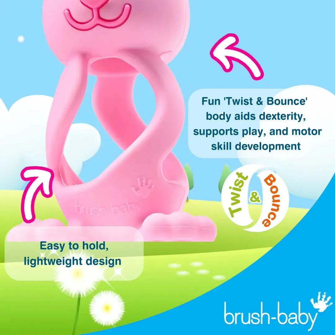 Brush Baby Bobbie Bunny Baby Teether Toy Cappuccino Grey | Twist & Bounce Teething Toy