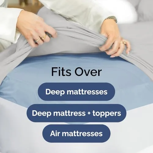 Extra Deep Split King Sheet Set - 7 Piece Breathable & Cooling Sheets - Hotel Luxury Bed Sheets Set - Easy Fit - Soft, Wrinkle Free & Comfy Sheets Set - Light Grey Sheet Set with Extra Deep Pockets