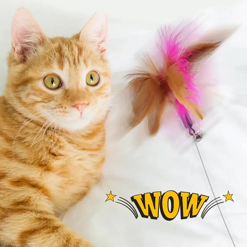 Feather Teaser Stick with Bell – Interactive Cat Toy for Play & Training