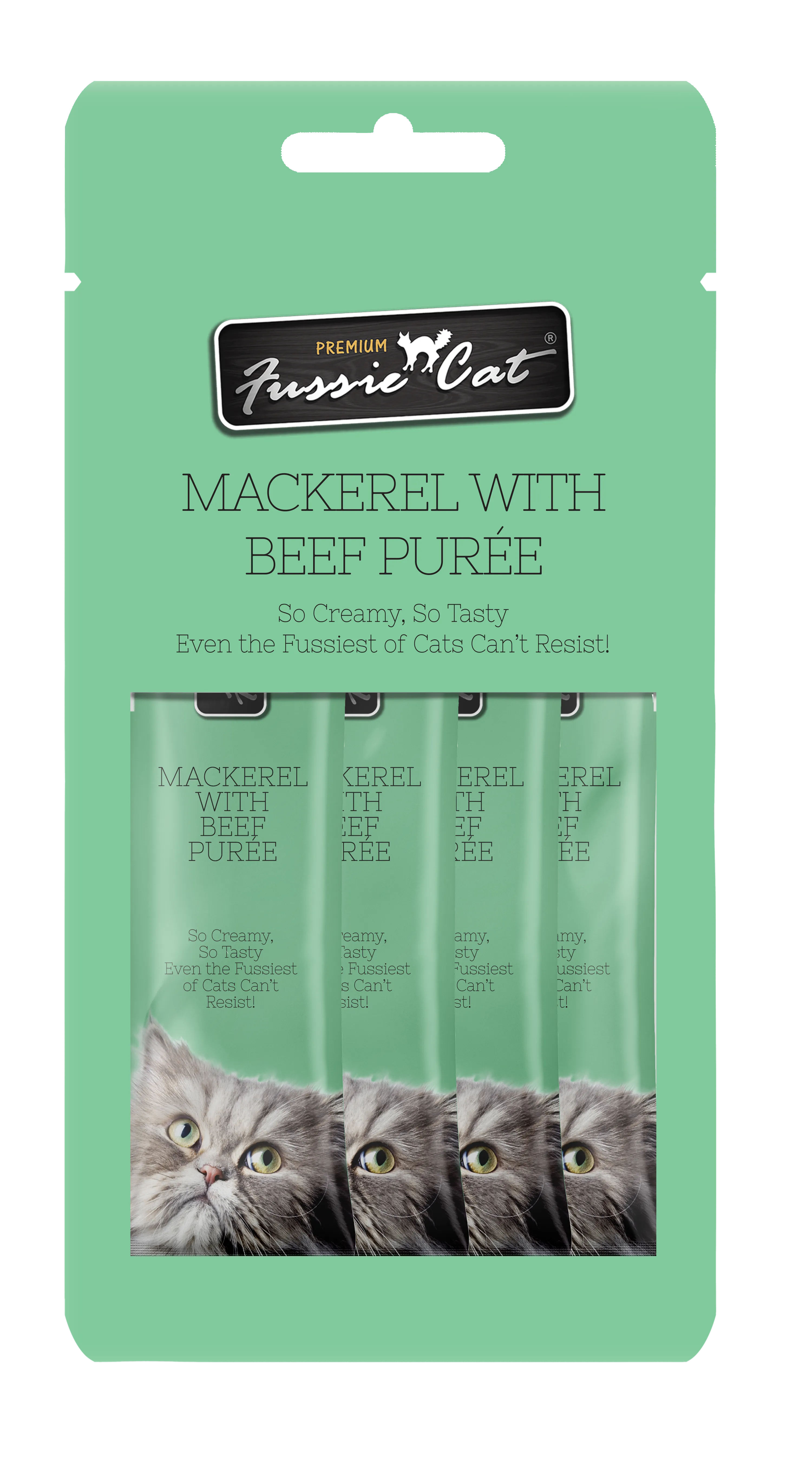 Fussie Cat Mackerel With Beef Purée 0.5-oz, 4-Pack, Cat Treat