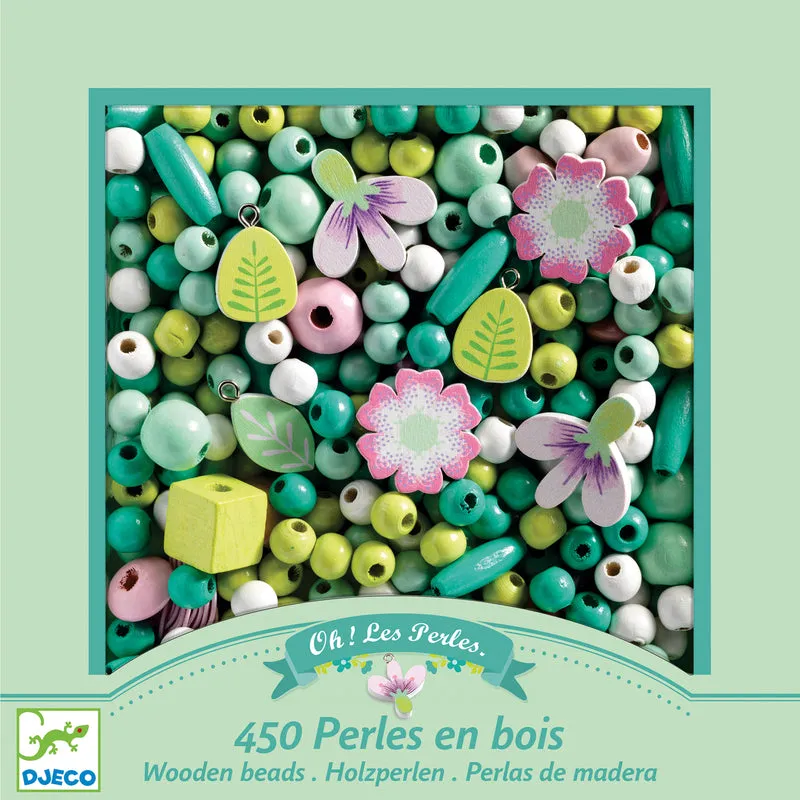 Leaves   Flowers Wooden Bead Set