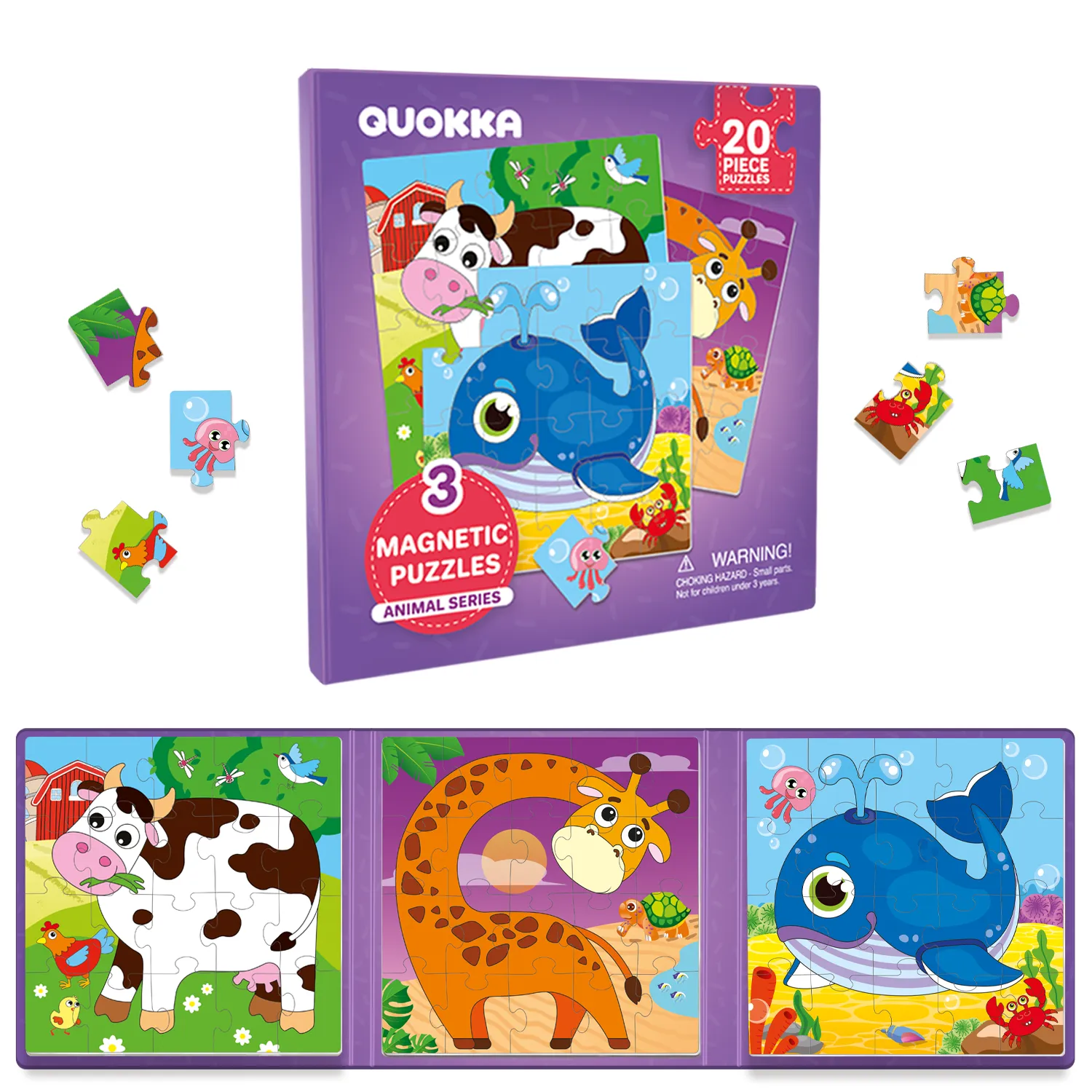 Magnetic Book 3x20 Pcs Puzzles for Kids | Animals