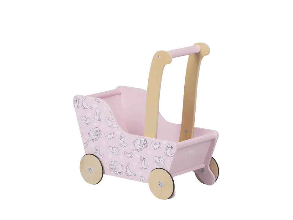 Modern Dolls Stroller (Pram) Pink dinosaurs