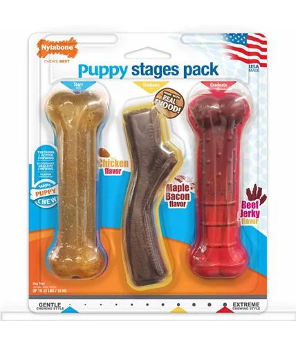 Nylabone Puppy Chew Stages Triple Chew Toy Pack, Medium 3 Count