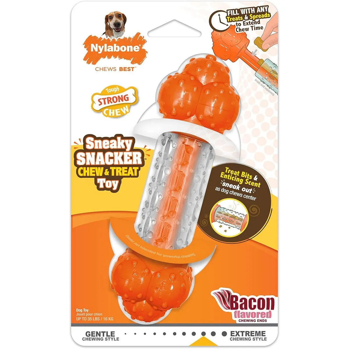 Nylabone Strong Chew Sneaky Snacker Treat Dog Toy Bacon Flavor Medium/Wolf