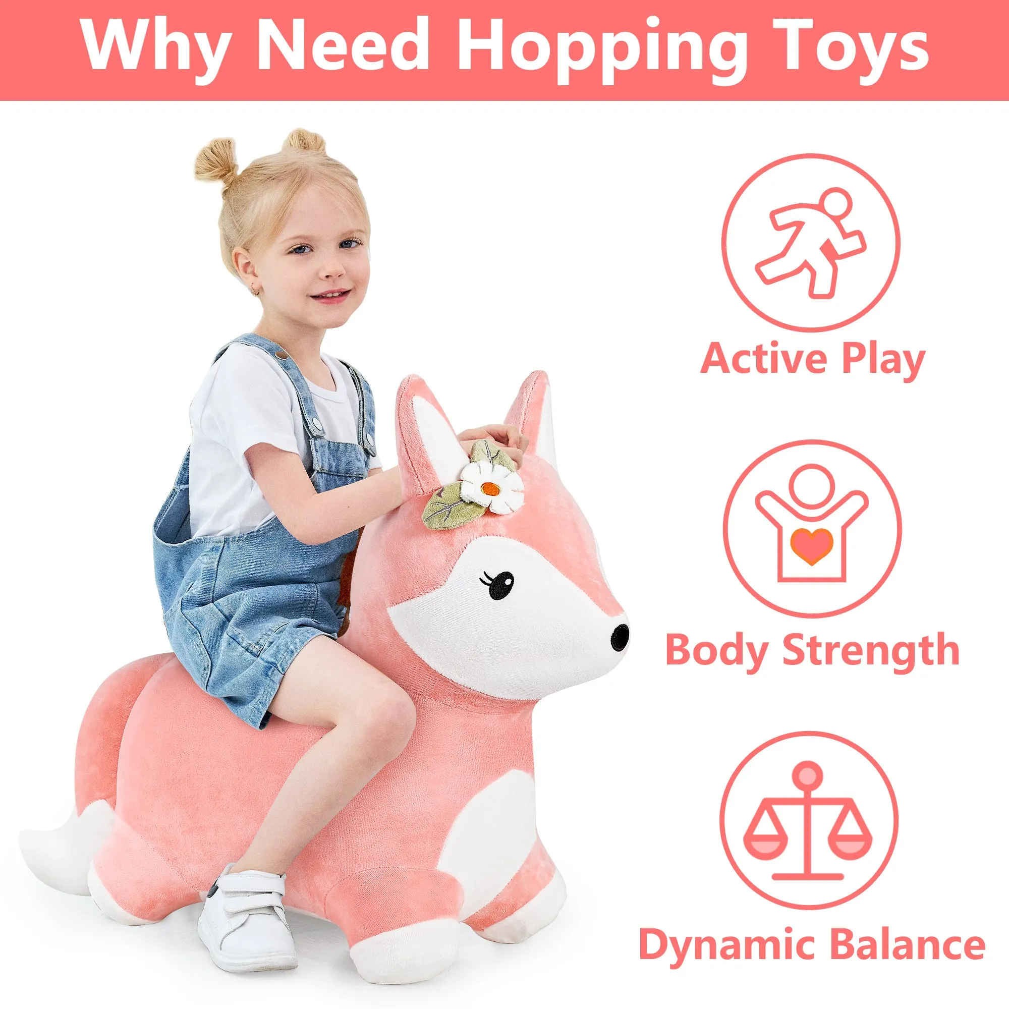 Pink fox Bouncy Pals Horse Plush Hopping Animal Toys