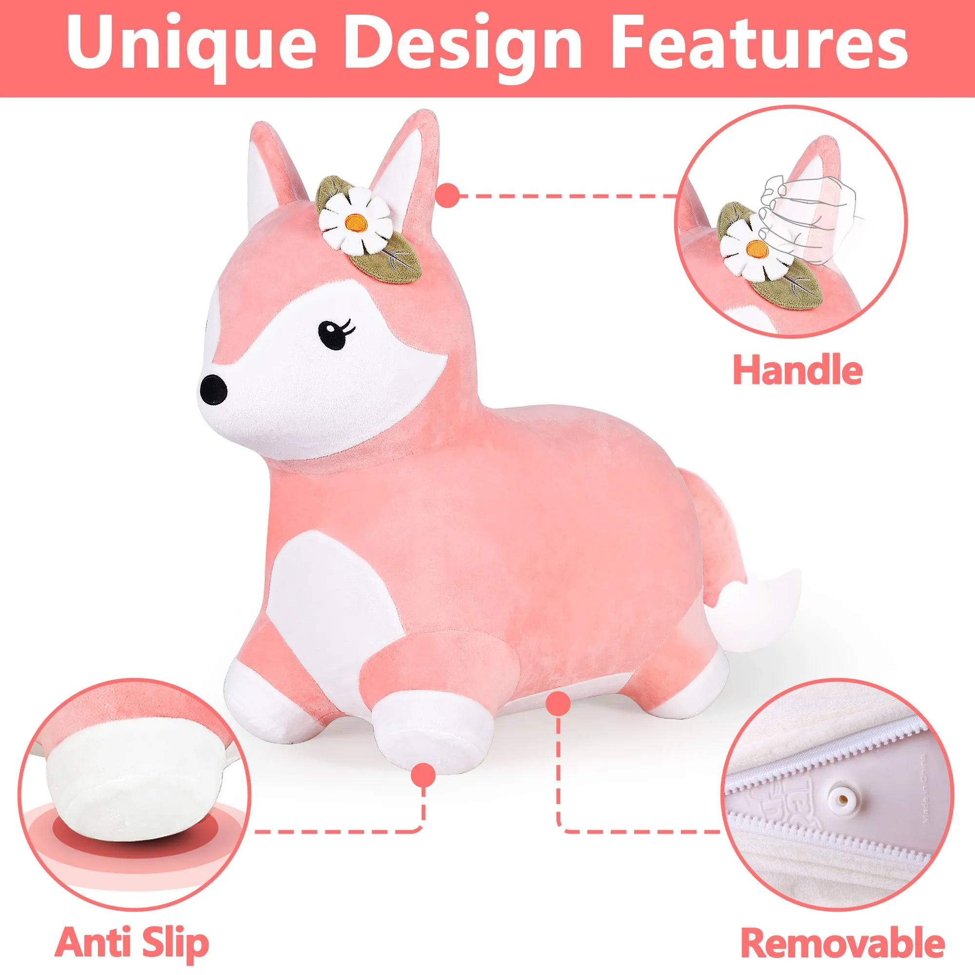 Pink fox Bouncy Pals Horse Plush Hopping Animal Toys