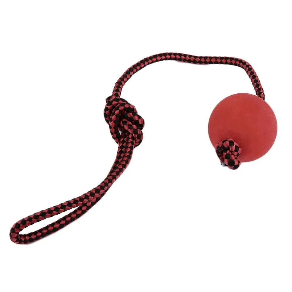 Solid Rubber Rope Ball Dog Toy - Durable Chew & Training Ball with Rope Handle!