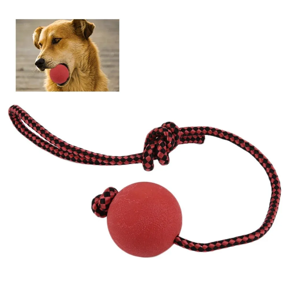 Solid Rubber Rope Ball Dog Toy - Durable Chew & Training Ball with Rope Handle!