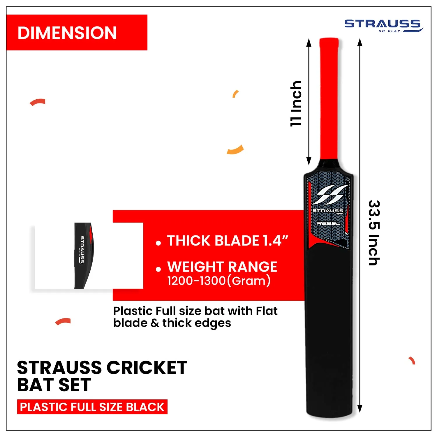 Strauss Cricket Combo Kit Set | Plastic/PVC Cricket Kit Set | Full Size | 1 Bat   1 Ball   3 Stumps   2 Bails   1 Base | Color: Black | for All Age Groups | Tennis & Synthetic Ball Cricket Kit